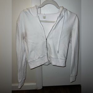 Cropped white zip up hoodie